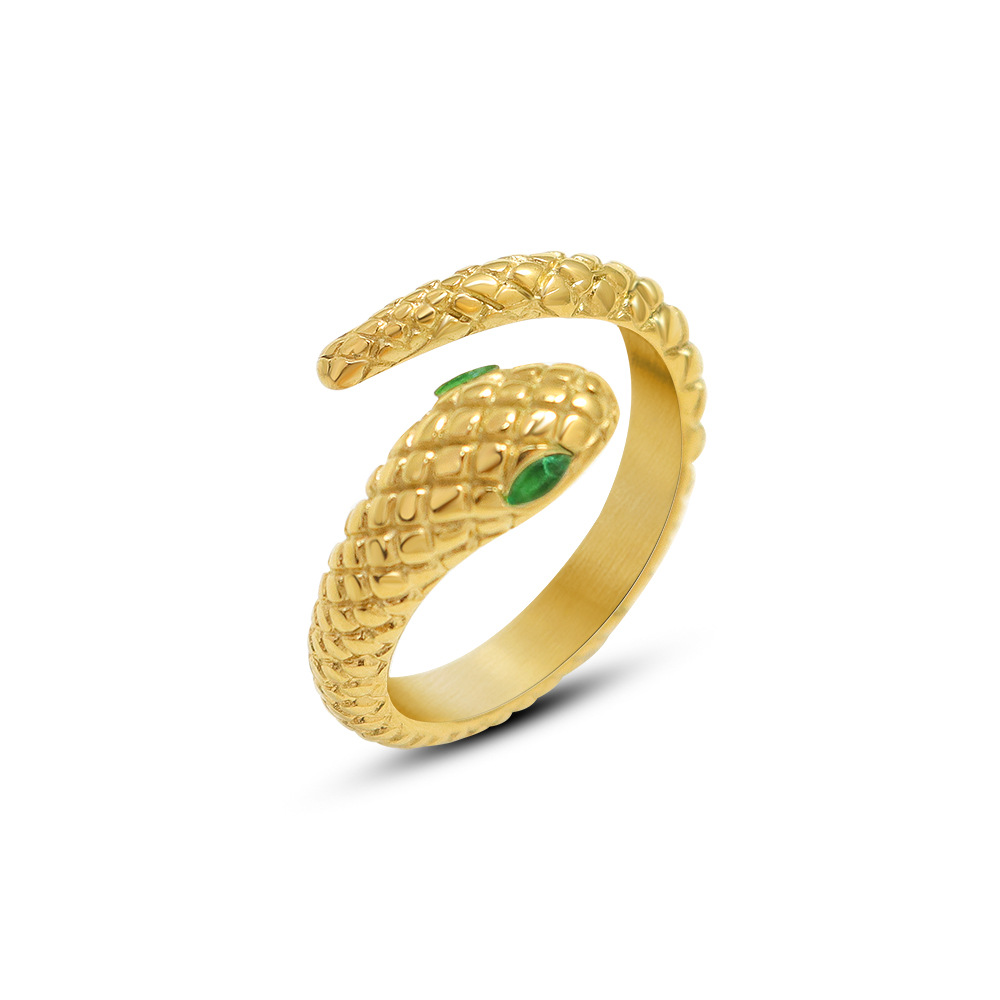 European Small Designer Luxury Jewelry Titanium Steel 18K PVD Gold Plated Geometric Snake Shape Open Ring