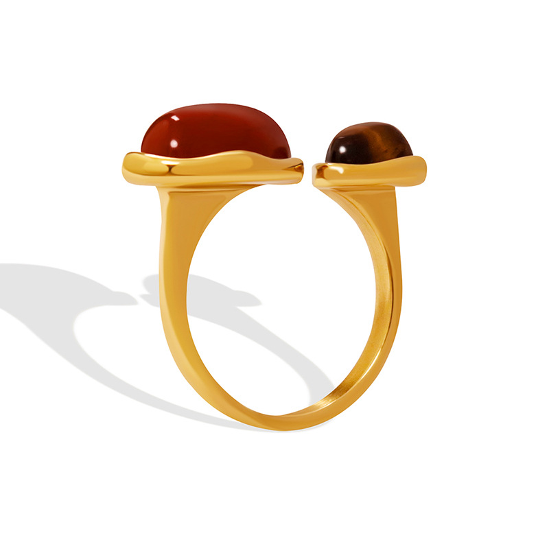 Hot Selling Retro Unisex Natural Red Tiger Eye Stone Ring Titanium Steel 18K PVD Gold Plated Finger Ring Creative Jewelry