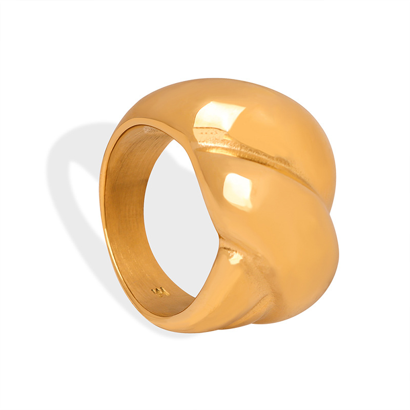 European New Small Designer High-End Titanium Steel 18K PVD Gold Plated Fashion Cable Texture Ring Jewelry for Women