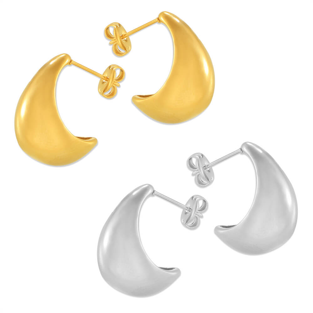 Minimalist moon-shaped titanium steel 18k PVD gold plated hollow C-shaped earrings lightweight stylish jewelry