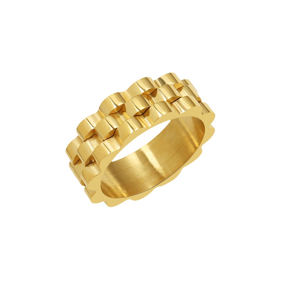European Exaggerated Cold Minimalist Ins Style Wide Strap Vintage Fade-Resistant Ring with Titanium Steel 18K PVD Gold Plating