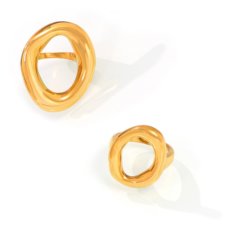 Ins Style Korean Casual Minimalist Geometric Hollow Irregular Circle Titanium Steel Gold Plated Ring Jewelry