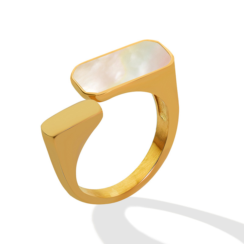 New Arrival Retro White Mother of Pearl Open Ring for Women Titanium Steel 18K PVD Gold Plated Finger Ring Hand Jewelry
