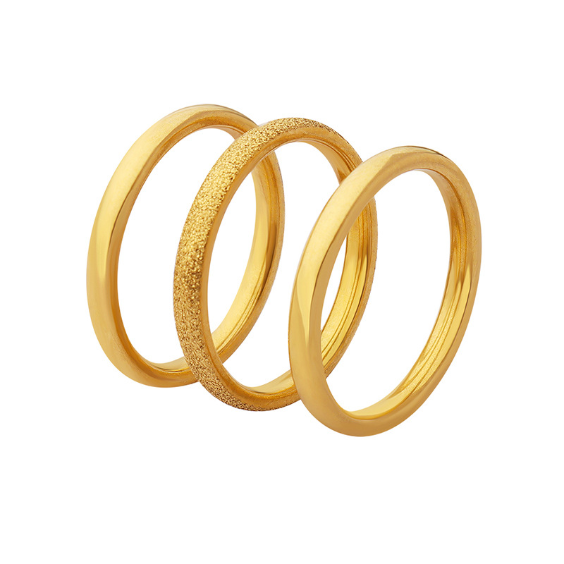Simple Matte Ring Set Eternity Circle Couple Rings Anniversary Rings Titanium Steel 18K PVD Gold Plated