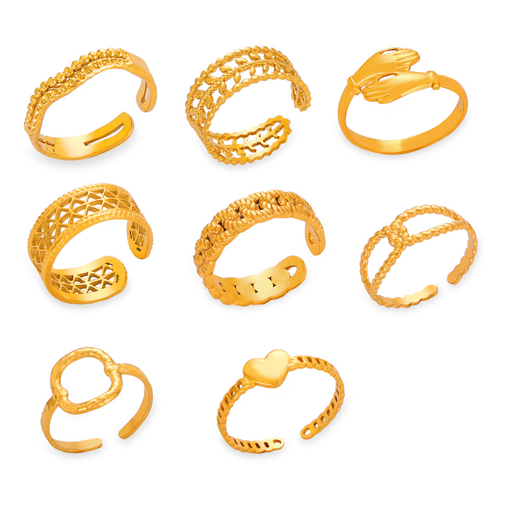 New Trendy Bold Minimalist Design Titanium Steel 18K PVD Gold Plated Open Ring Wholesale for Women