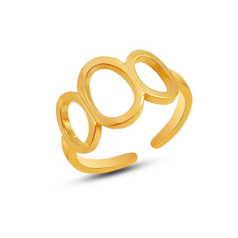 French Minimalist Cold Style Fashionable Oval Hollow Open Ring Titanium Steel 18K PVD Gold Plated Jewelry