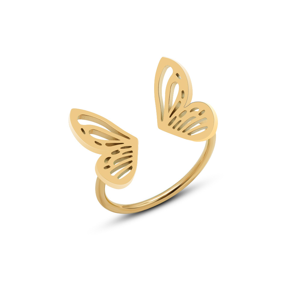 Japanese Style Hollow Butterfly Ring Open Finger Ring with Titanium Steel 18K PVD Gold Plating for Women