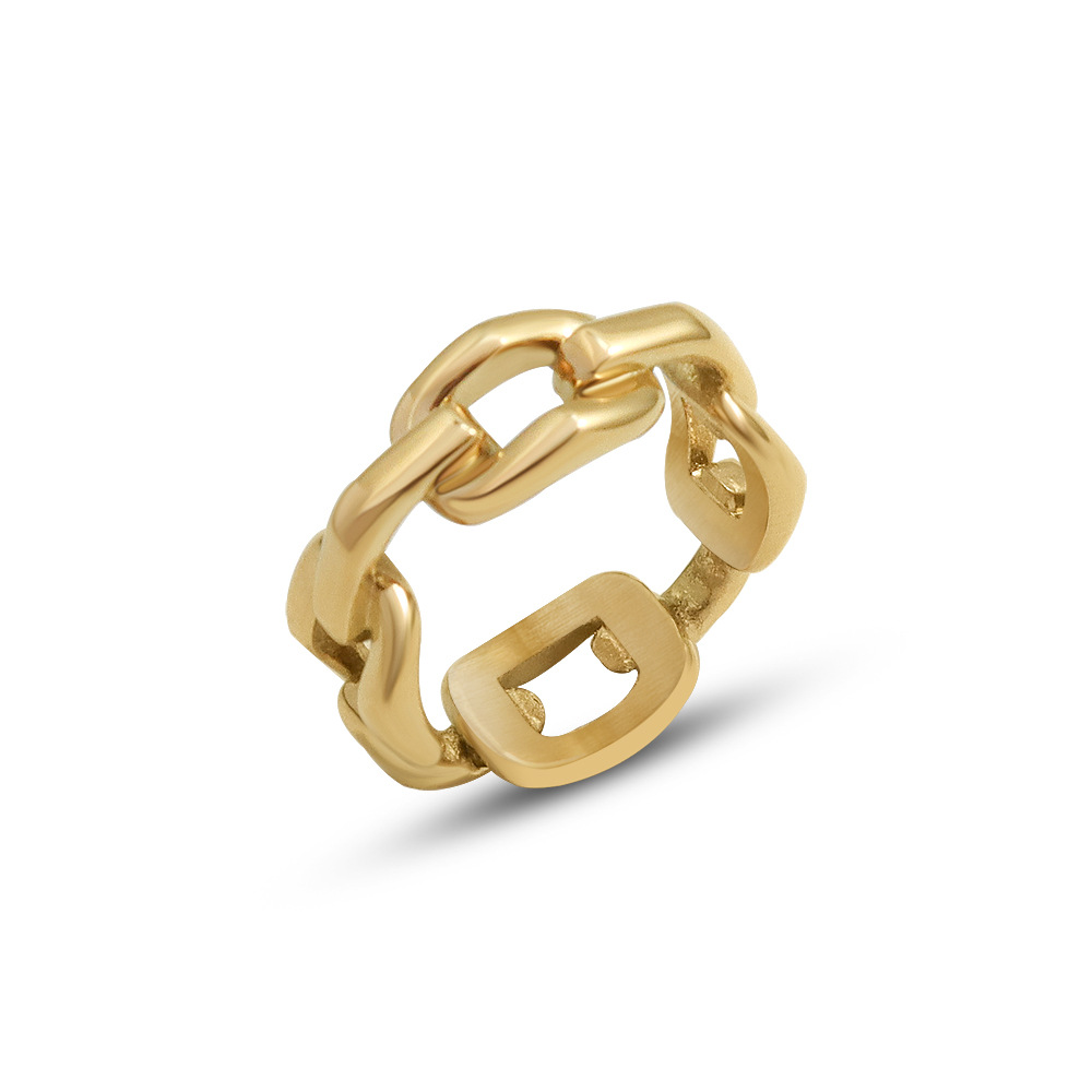 French Ins Small Square Ring with Cold Minimalist Luxury Chain Design for Women Adjustable Finger Ring