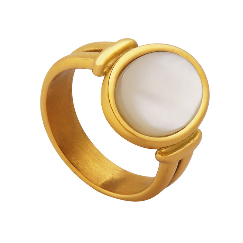 French Inspired Vintage White Seashell Enchanting Ring with 18K PVD Gold Plated Titanium Steel Open Finger Jewelry