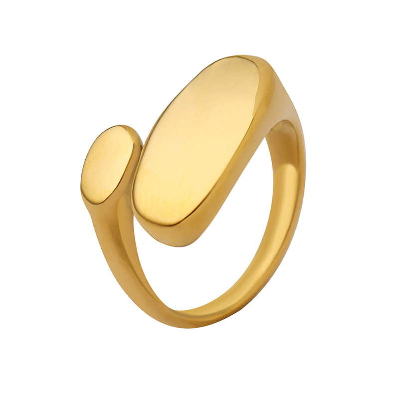European Inspired Minimalist Abstract Flat Open Ring with Titanium Steel 18K PVD Gold Plating Casting Craft Finger Ring