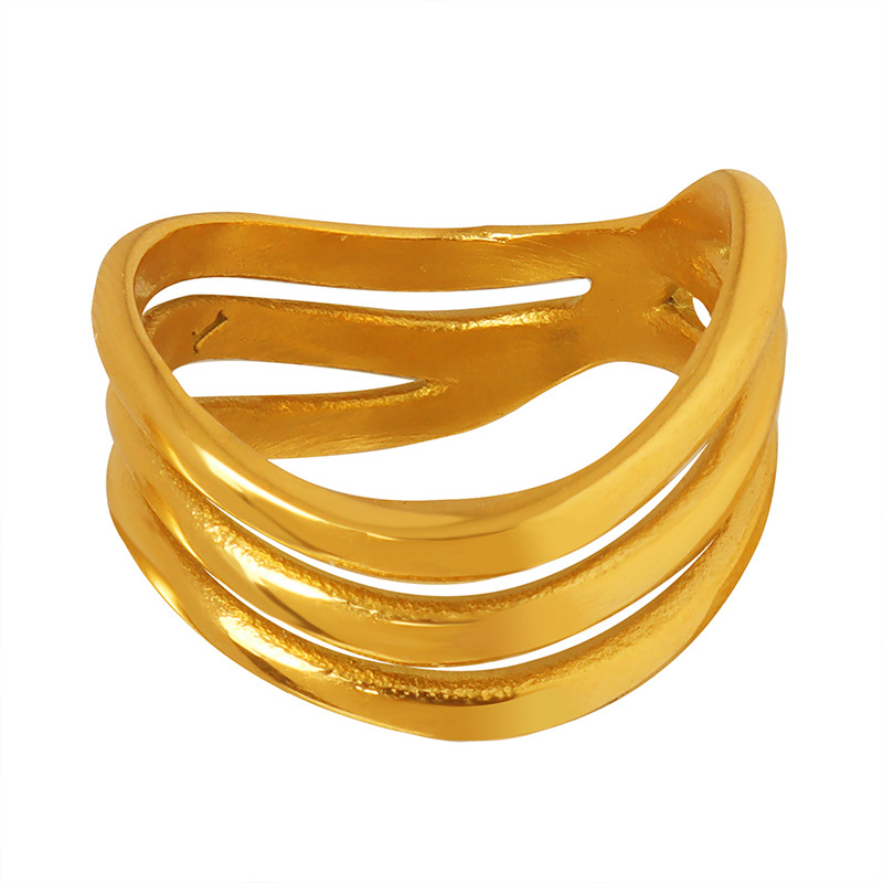 European High-End Fashion Titanium Steel 18K PVD Gold Plated Fade-Resistant Personalized Luxury Versatile Ring Jewelry