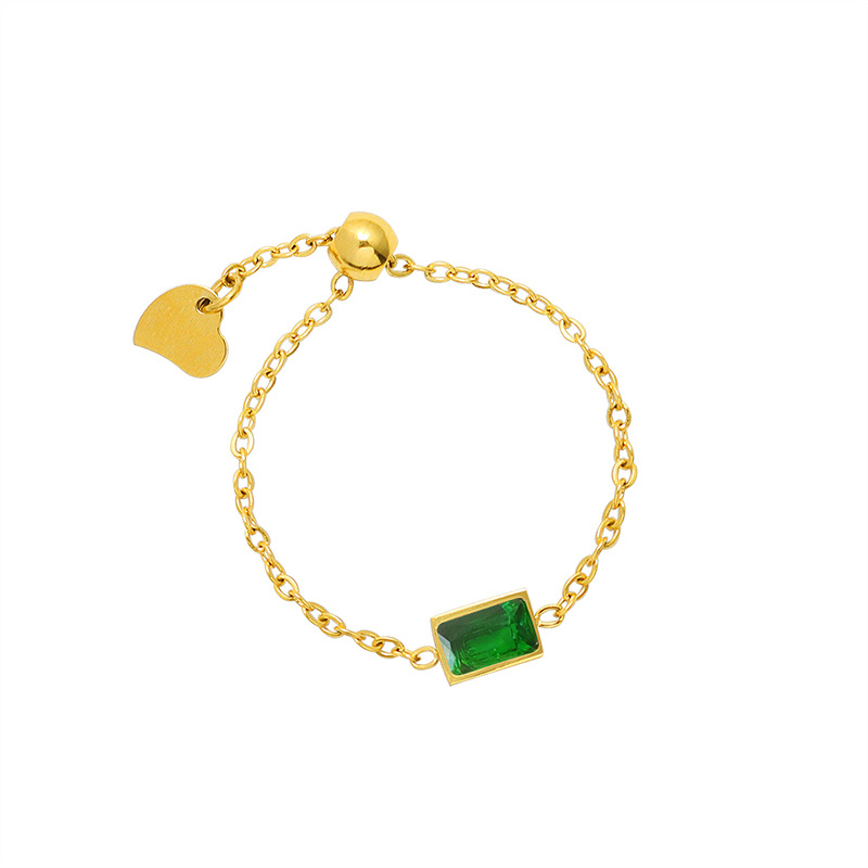 European Inspired Fashion Finger Chain Ring with Zircon Inlay Adjustable Titanium Steel Creative Trendy Metal Jewelry