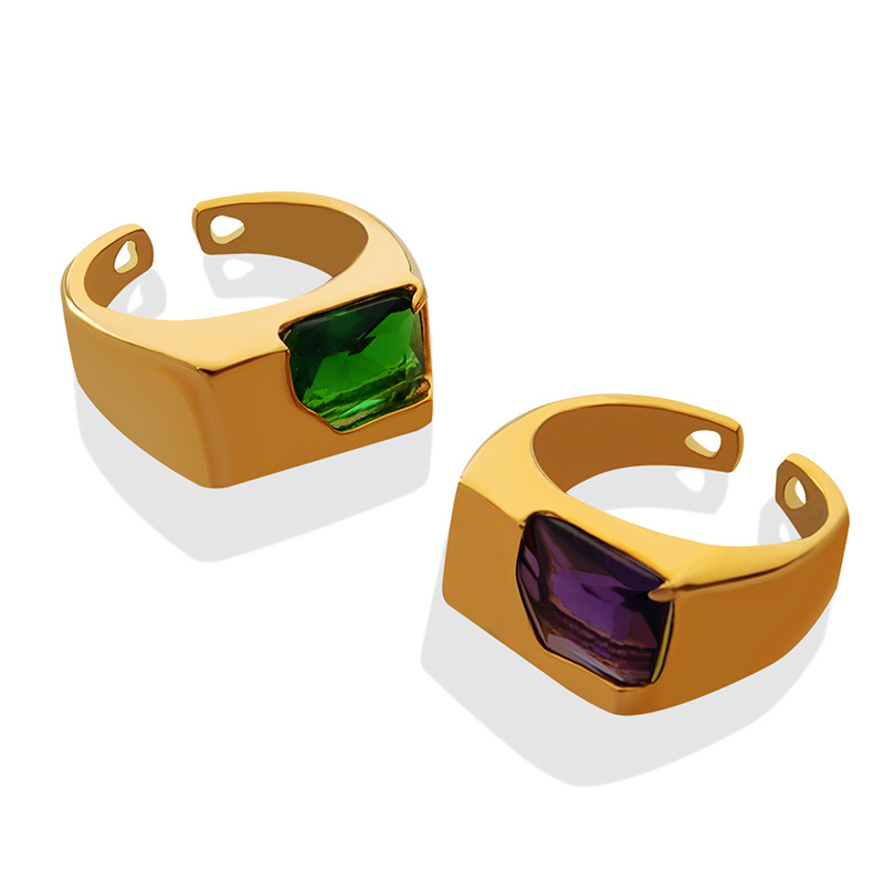 European Fashion Trendy Zircon Inlaid Geometric Ring with Titanium Steel Gold Plating Personalized Finger Jewelry