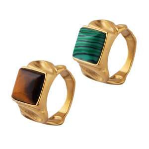 European Luxury Vintage Stackable Ring with Natural Tiger Eye Inlaid Titanium Steel Ring for Women