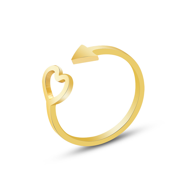 European Cold Minimalist Arrow Heart Open Adjustable Ring with Titanium Steel 18K PVD Gold Plated Jewelry