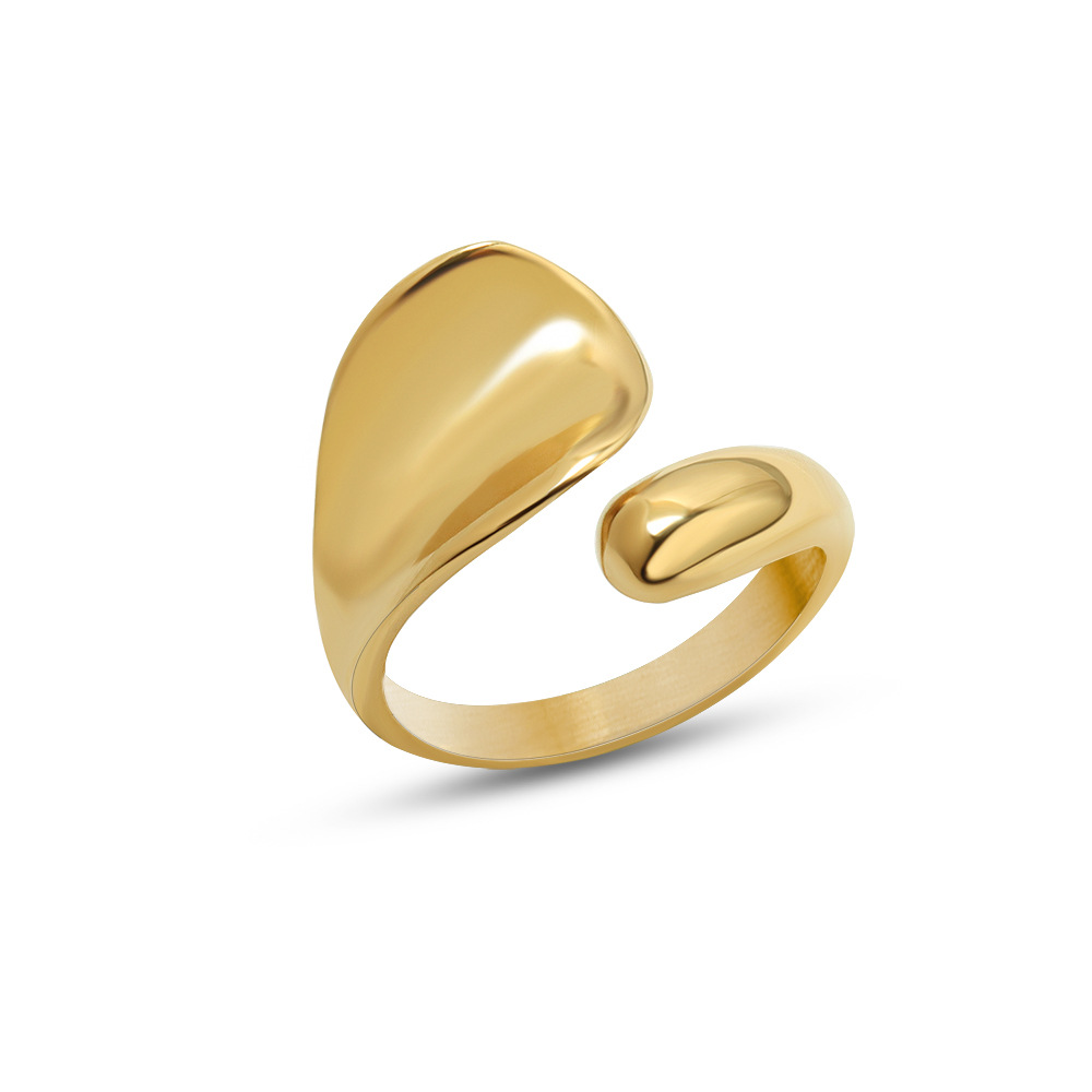 French Style Simple Geometric Indented Solid Circle Ring with Titanium Steel 18K PVD Gold Plated Finger Ring