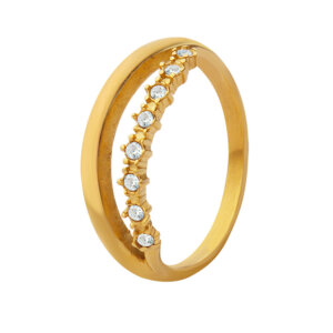 2025 New European Ins Style Fade-Resistant Elegant Zircon Inlaid Titanium Steel 18K PVD Gold Plated Ring