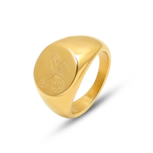 Chinese Ins Style Butterfly and Peony Flower Titanium Steel 18K PVD Gold Plated Ring Wholesale Jewelry