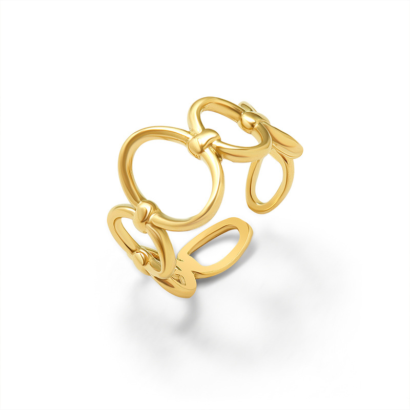 European Exaggerated Hiphop Geometric Oval Punk Ring for Women Finger Ring Open with Titanium Steel 18K PVD Gold Plated