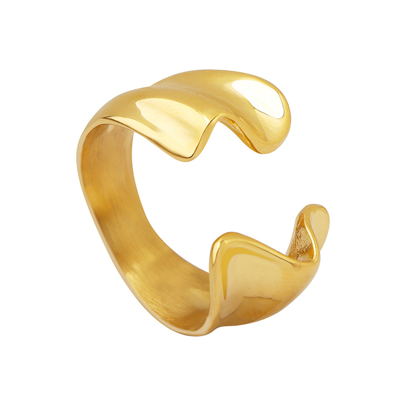 European Cold Minimalist Unique Shaped Open Ring for Women Trendy Simple Ins Titanium Steel 18K PVD Gold Plated Jewelry