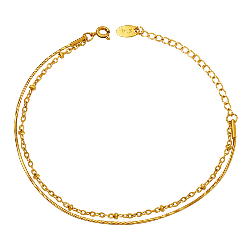 Delicate Double-Layer Snake Bone Chain Bracelet 18K PVD Gold Plated Titanium Steel Bead Chain Jewelry