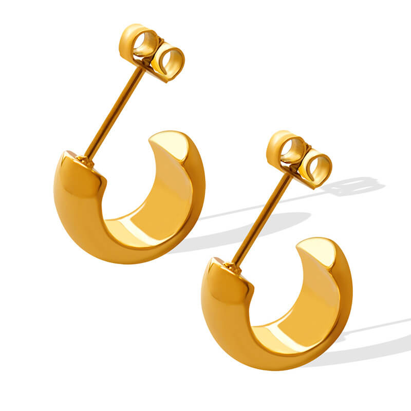 European vintage niche minimalist C-shaped earrings titanium steel 18k PVD gold plated lightweight jewelry wholesale