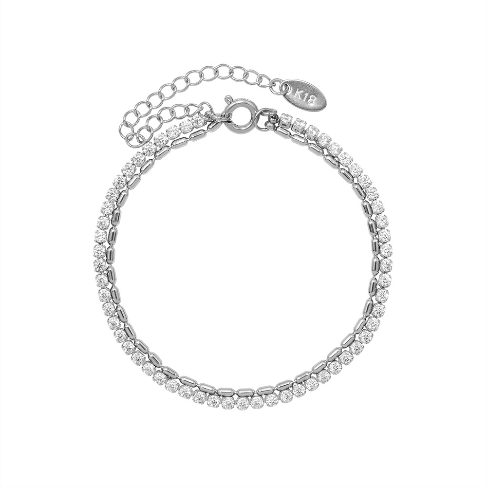 Trendy Full Zircon Zircon Double-Layer Titanium Steel Bracelet Hot-Selling Jewelry Wholesale