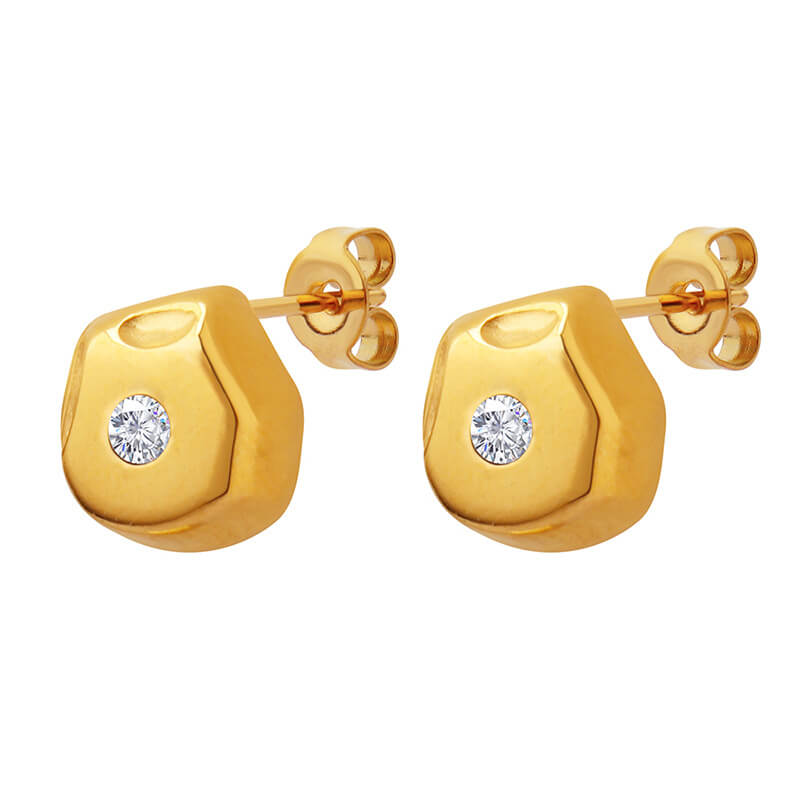 European Magazine Style Irregular Round Zircon Earrings 18K Gold PVD Plated Stainless Steel INS Minimalist Design