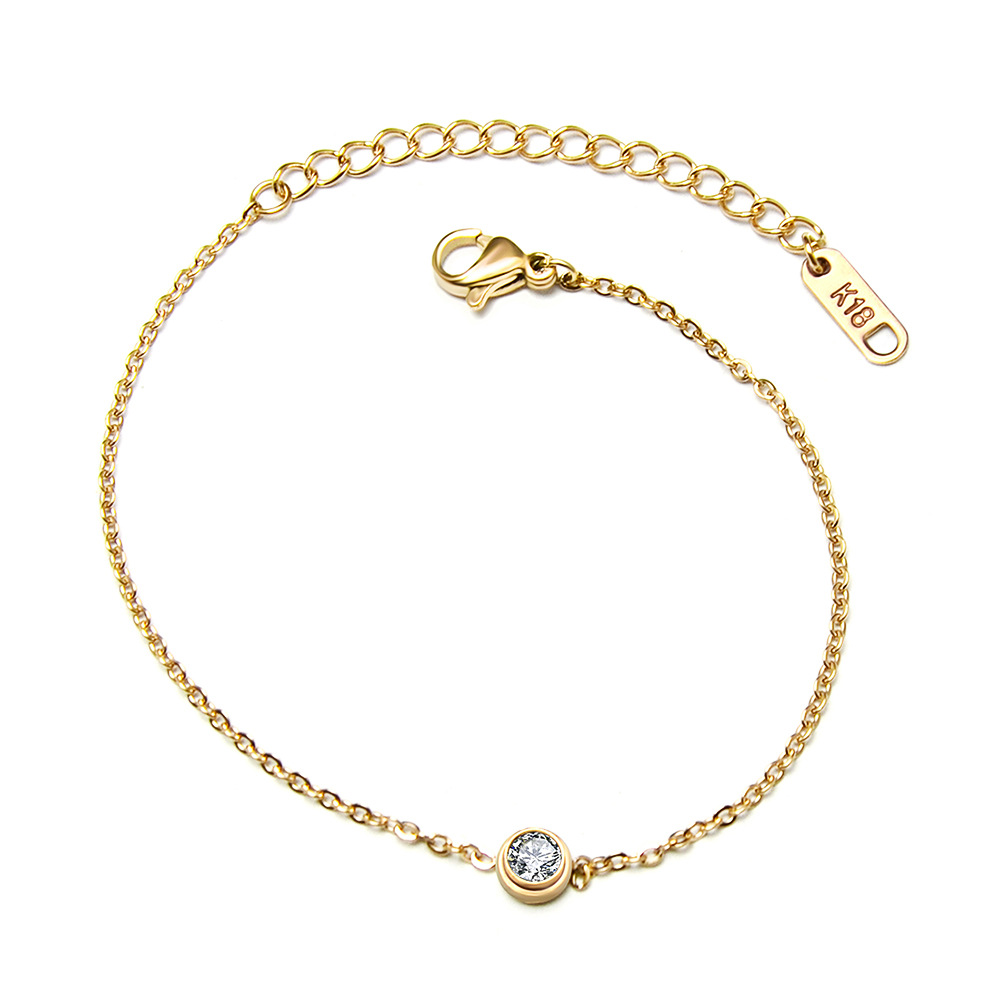 Minimalist Zircon Inlaid Single-Zircon Bracelet 18K PVD Gold Plated Titanium Steel Jewelry for Women Wholesale