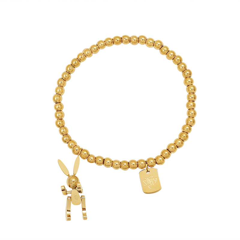 Minimalist Luxe Rabbit Design Titanium Steel Bracelet 18K PVD Gold Plated Elastic Bead Bracelet Jewelry