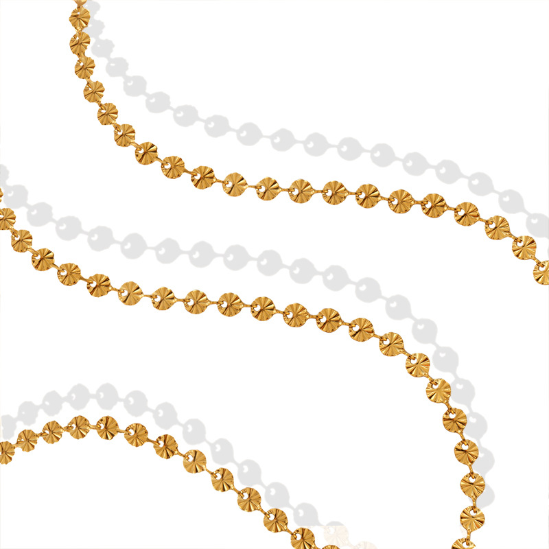 Simple Texture Small Round Pendant Bracelet 18K PVD Gold Plated Jewelry for Women