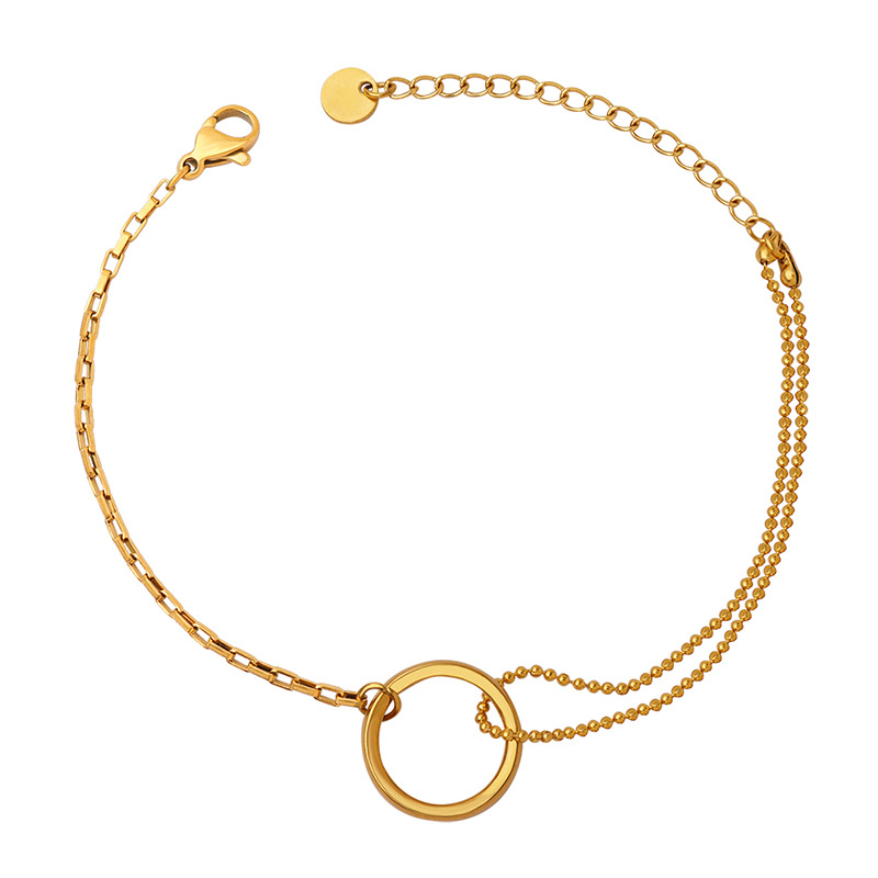Round Link and Bead Chain Bracelet 18K PVD Gold Plated Titanium Steel Jewelry