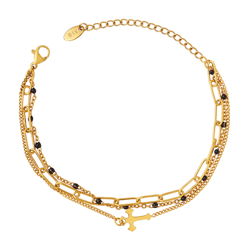 Luxe Triple-Layer Cross Bracelet 18K PVD Gold Plated Titanium Steel Jewelry for Women