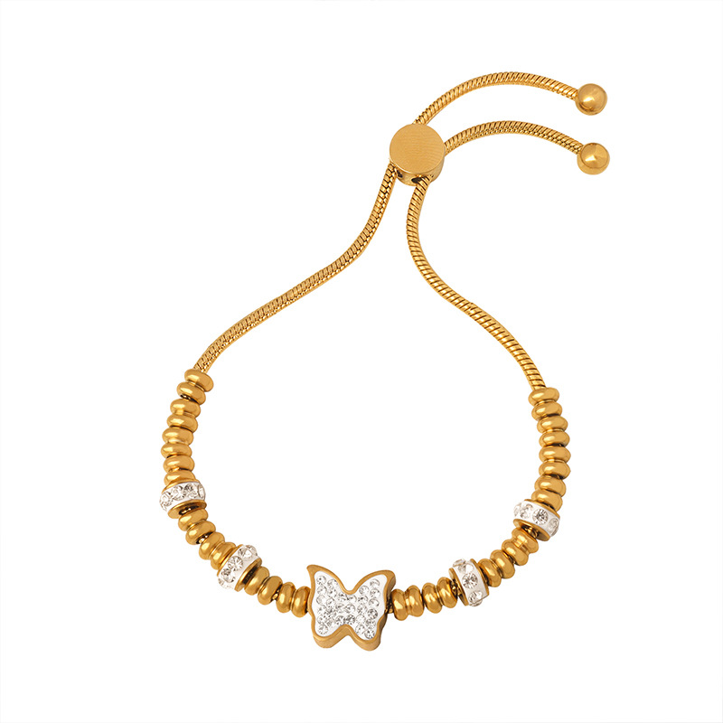 Trendy Zircon Inlaid Beaded Bracelet 18K PVD Gold Plated Titanium Steel Luxe Fashion Jewelry