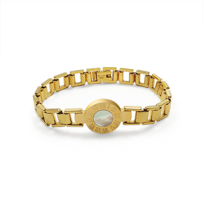 Luxe Roman Numeral Watch Plate Shell Bracelet 18K PVD Gold Plated Titanium Steel Jewelry