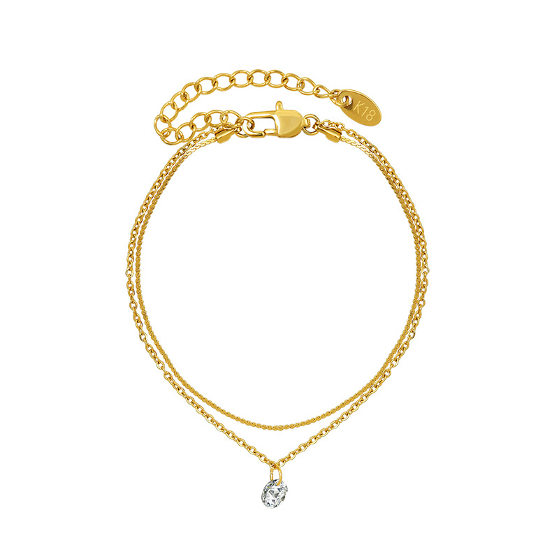 French Luxe Double-Layer Zircon Zircon Bracelet 18K PVD Gold Plated Titanium Steel Jewelry