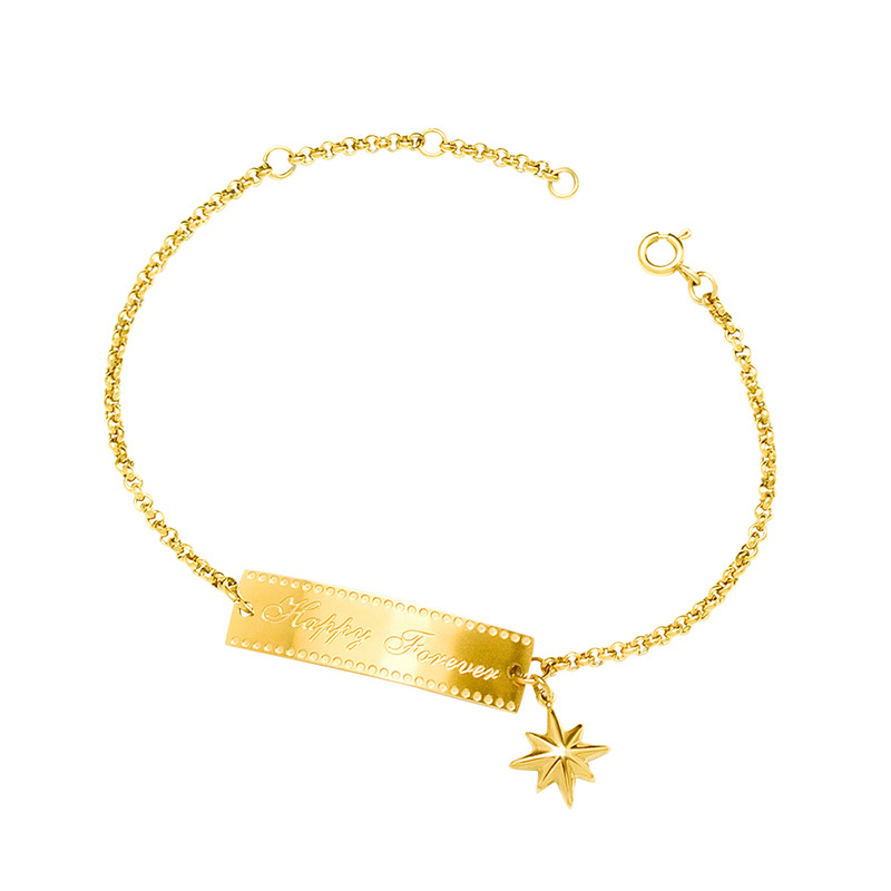Luxe Retro 8-Point Star Square Plate Bracelet 18K PVD Gold Plated Titanium Steel Jewelry