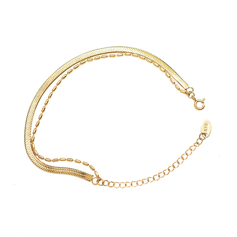 Delicate Bead Blade Chain Double-Layer Bracelet 18K PVD Gold Plated Titanium Steel Water-Resistant Jewelry