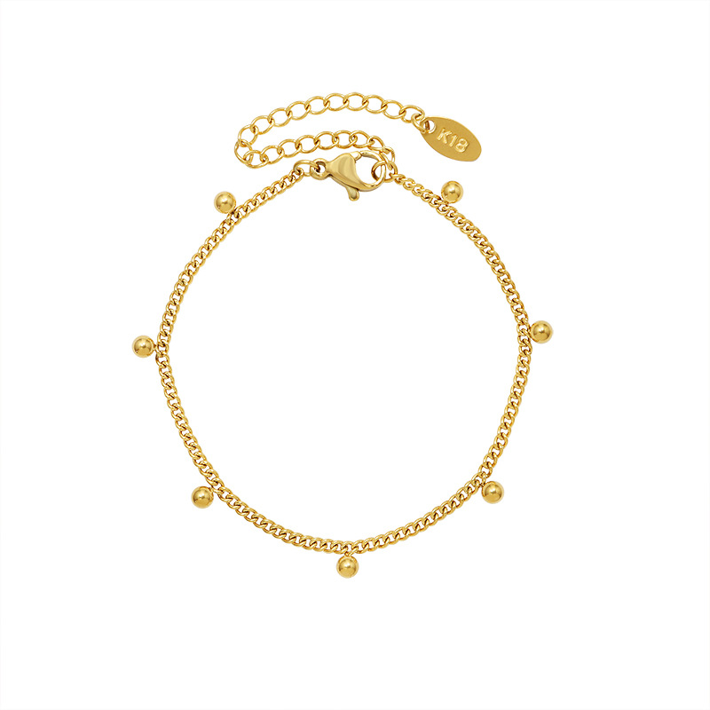 Solid Steel Bead Bracelet with 7 Cute Beads 18K PVD Gold Plated Titanium Steel Jewelry