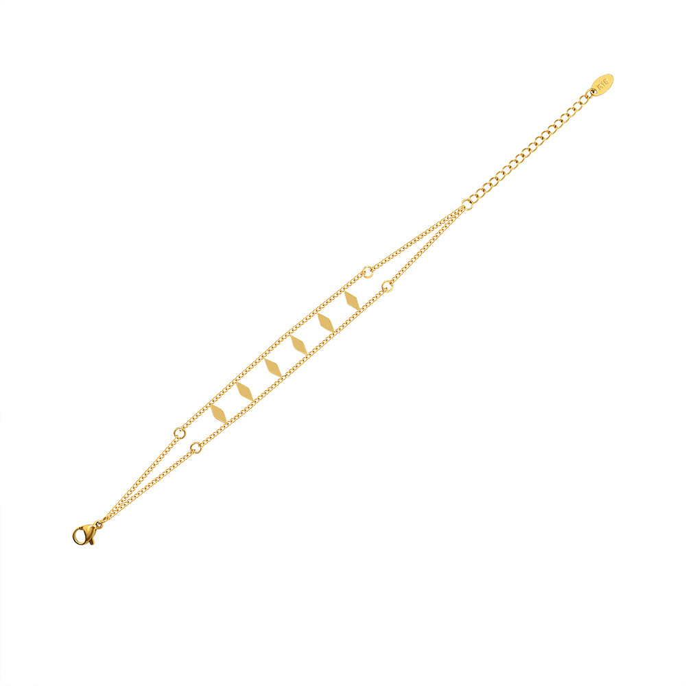 French Style Double-Layer Geometric Rhombus Bracelet 18K PVD Gold Plated Titanium Steel Jewelry