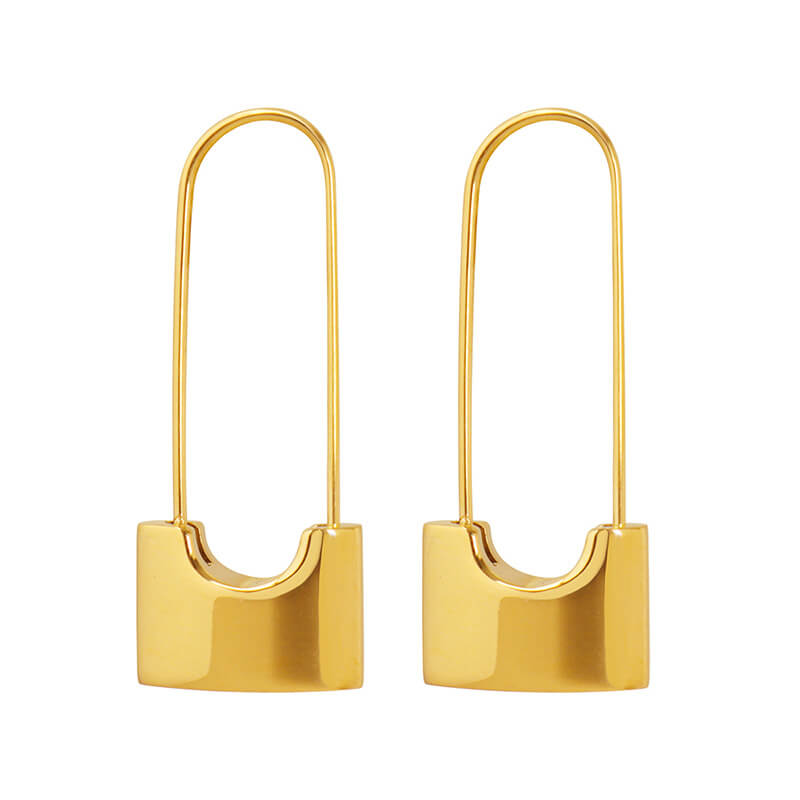 European new minimalist lock-shaped earrings titanium steel 18k PVD gold plated lightweight stylish jewelry