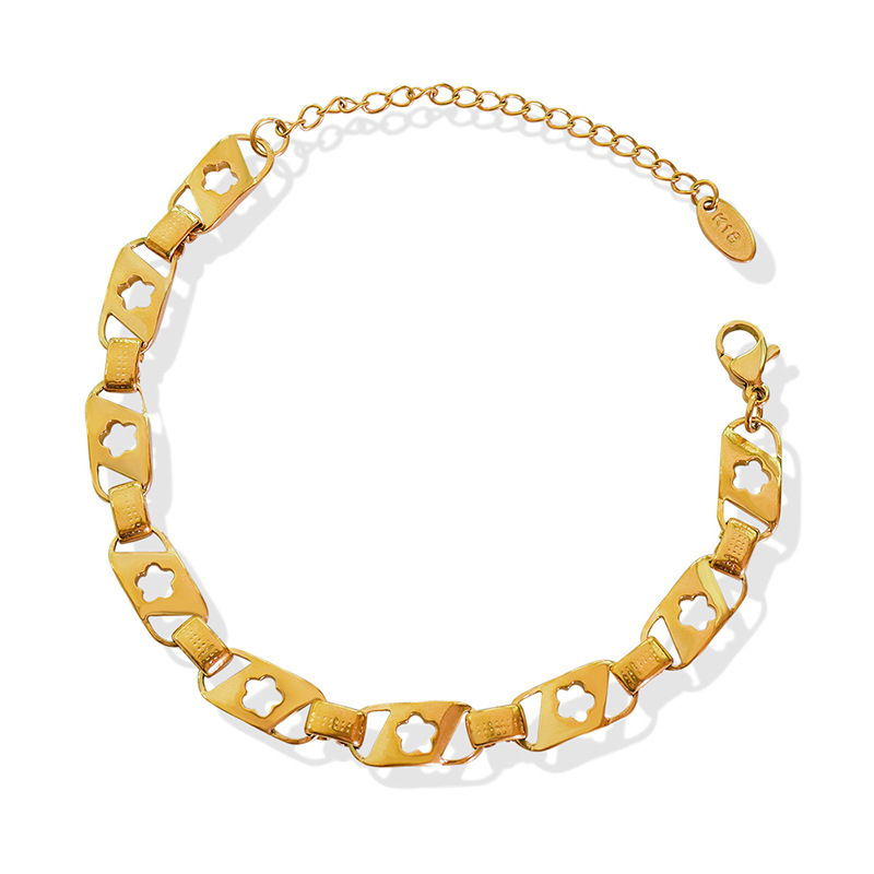 Korean Style Hollow Flower Design Couple Bracelet 18K PVD Gold Plated Titanium Steel Jewelry