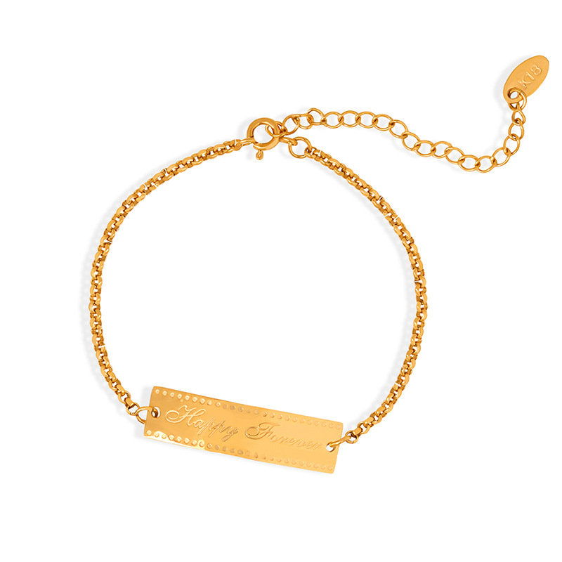 European Minimalist Long Elliptical Letter Bracelet 18K PVD Gold Plated Titanium Steel Jewelry Wholesale