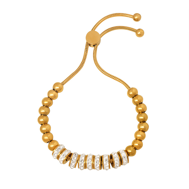 Bold Design Luxe Bracelet with Water Zircon Beads 18K PVD Gold Plated Titanium Steel Jewelry