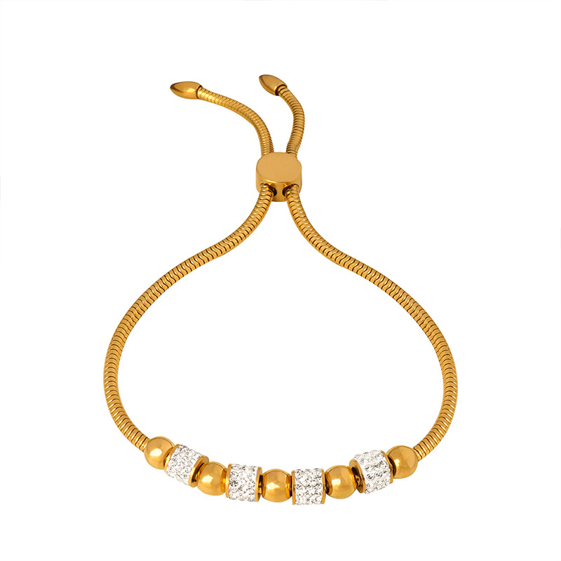 Trendy Fall/Winter Full Zircon Bead Pull-Back Bracelet for Men and Women 18K PVD Gold Plated Jewelry