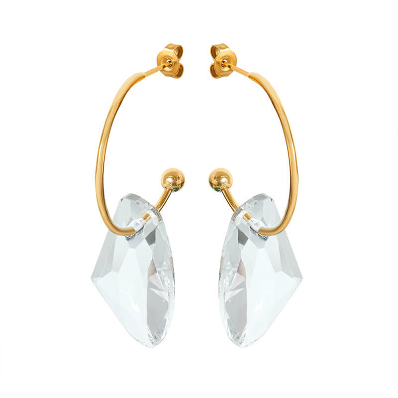 Trending Hook Earrings with Faceted Crystal 18K Gold Plated Stainless Steel INS Minimalist Style