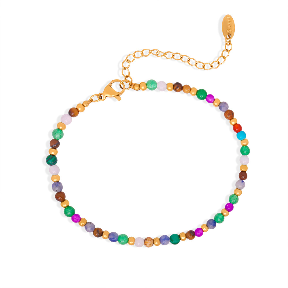 Bohemian Ethnic Style Natural Stone Beaded Bracelet Luxe 18K PVD Gold Plated Jewelry for Women