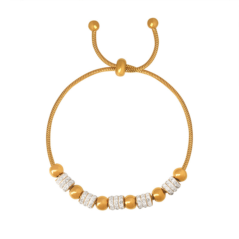 INS Style Luxe Elegant Beaded Bracelet with Zircons 18K PVD Gold Plated Titanium Steel Jewelry