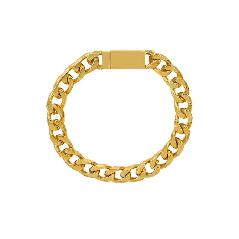 Chunky Flat Handmade Bracelet INS 18K Gold Magnetic Closure Couple Bracelet 18K Gold Plated Titanium Steel Jewelry