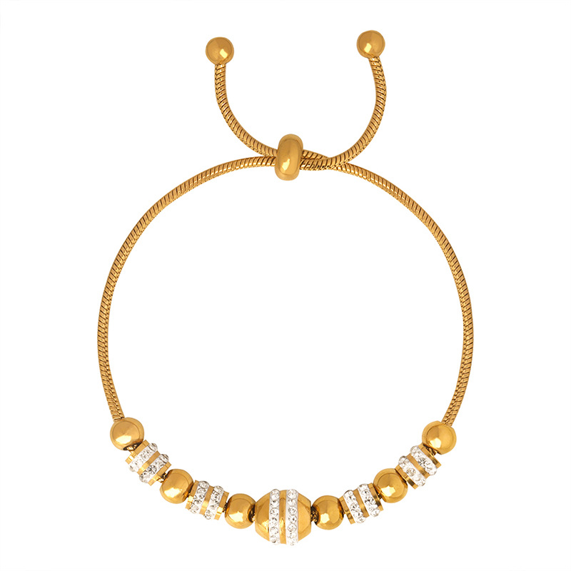 Luxe Non-Fading European Bracelet Blogger Style Titanium Steel Gold Plated Zircon Bead Bracelet